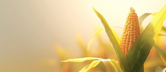 Wall Mural - Ear of bright yellow fresh corn. with copy space image. Place for adding text or design