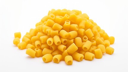 Poster - Close-up realistic photo of a small mound of ditalini pasta on a white background Generative AI