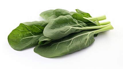 Poster - Close-up realistic photo of three fresh, green collard greens on a white background Generative AI