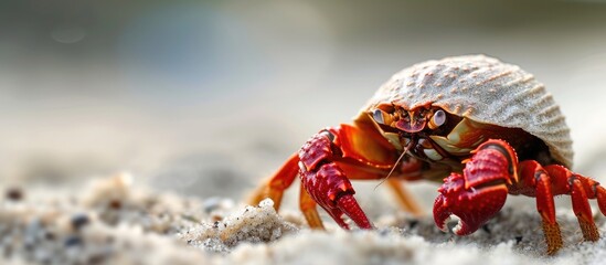 Poster - Hermit crab with a plastic shell Zanzibar. with copy space image. Place for adding text or design