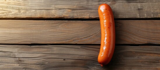 Poster - Tasty hot dog on wooden table. with copy space image. Place for adding text or design