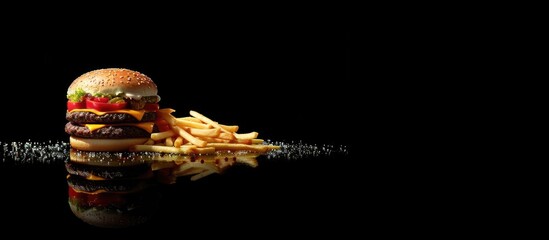 Leinwandbilder - Beef burgers on wooden plate with fries Food Fast Food Food shot Food Porn. with copy space image. Place for adding text or design