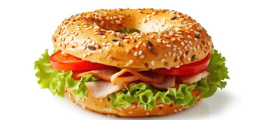 Aufkleber - Healthy Turkey Sandwich on a Bagel with Lettuce and Tomato. with copy space image. Place for adding text or design