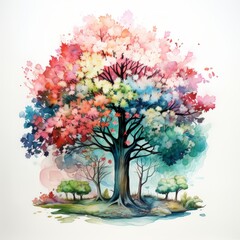 Poster - Generative AI Cute watercolor tree artwork