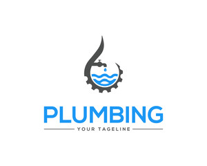 Gear with tap plumbing sign logo design concept vector template.