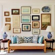 a gallery wall filled with an assortment of frames, mirrors, and artwork in varying styles and sizes, illustrating the eclectic and sentimental approach to decor in New England Eclectic interiors