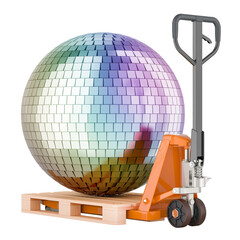 Poster - Pallet jack with mirror disco ball, 3D rendering isolated on transparent background