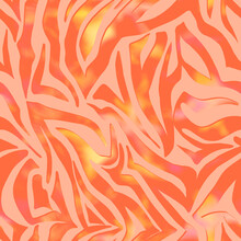 Orange And Peach Colour, Zebra, Dekorative Style. Vivid Fashion Colours. Abstract All Over Pattern. Seamless Illustration. 	
