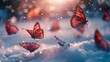 Enchanted Winter: Butterflies Gliding over Snow. Generative ai