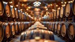 Wine Barrels in a Traditional Cellar. Generative ai