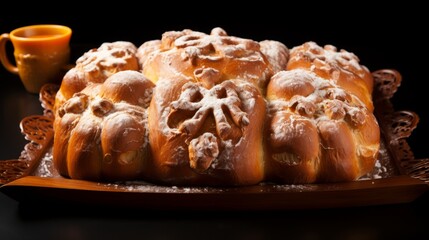 Aufkleber - Generative AI Pan de muerto, a traditional Mexican sweet bread, decorated with bone-shaped dough ornaments.