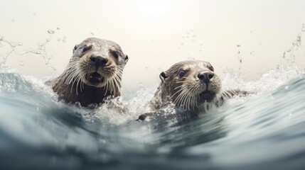 Poster - Generative AI Playful otters frolicking in a river.
