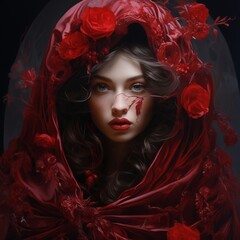 Poster - Generative AI futuristic woman's porter in ruby tones