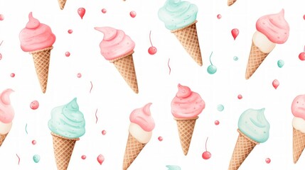 Poster - Generative AI Simple aquarelle ice cream pattern