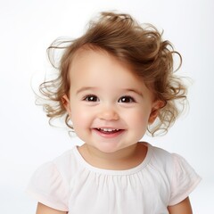 Poster - Stock image of a baby girl in casual clothing on a plain white background Generative AI