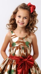 Poster - Stock image of a girl in a festive party dress on a plain white background Generative AI