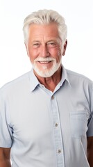 Poster - Stock image of a grandpa in a button-up shirt on a white backdrop Generative AI