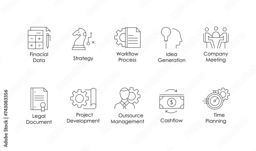 Corporate Management Vector Icons: Workflow Process, Strategy, Project ...