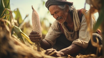 Poster - Generative AI The daily life of Indigenous farmers cultivating maize or other crops in harmony with nature on ancestral lands.