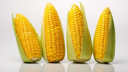 Poster - yellow corn kernels captured in a close-up realistic photo against a white background Generative AI