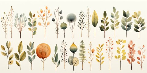 Poster - Generative AI Vintage-style cute summer tree clipart