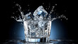 splash of ice over crystal glass