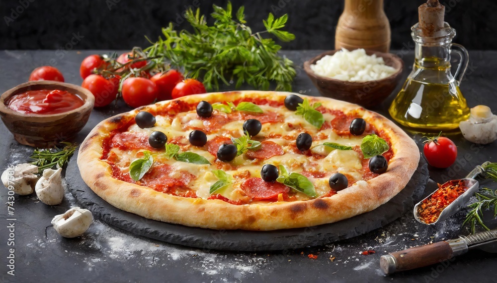 Pizza, a beloved Italian dish, features a thin crust topped with tomato ...