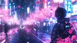 A futuristic Samurai facing off against robotic ninjas on the neon lit streets of a cybernetically enhanced Tokyo under a rain of digital cherry blossoms