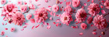 Fototapeta Kwiaty - Background of pink flowers with empty space for text or greeting card design. Postcard for International Women's Day and Mother's Day.