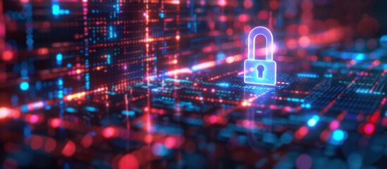 Poster - Cybersecurity and information or network protect The lock appears secure and provides a sense of protection.
