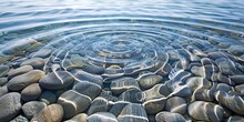 Ripples Of The Crystal Clear Shallow Water Surface, On A Stony Beach Of Lake Outdoor Summer Backgrounds.