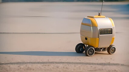 Poster - small yellow and silver robot on the street generative ai