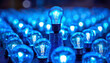 the stack of glowing blue light bulbs is not optimal, energy saving symbol or low power