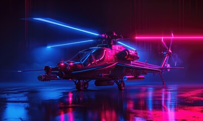 Wall Mural - An armored helicopter in the night