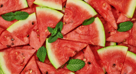 Wall Mural - heap of fresh sliced watermelon with strawberries