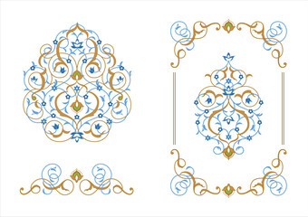 Traditional Islamic floral décor elements (arabesque) isolated on white. Vector set.