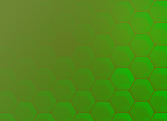 Poster - Modern geometric green hexagons on greenish yellow background. Abstract technology background. High resolution full frame geometric honeycomb pattern with copy space.