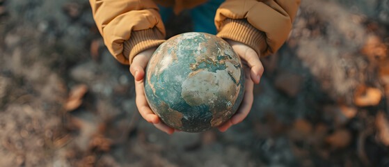 Wall Mural - Hands of a child holding the planet Earth - Concept of saving the planet