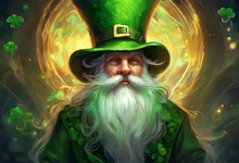 Saint Patrick's Day. Irish Gnome. Leprechaun In A Green Hat. Irish Symbol. Holiday Postcard