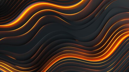 Poster - Orange wavy lines on a dark background. AI generative.