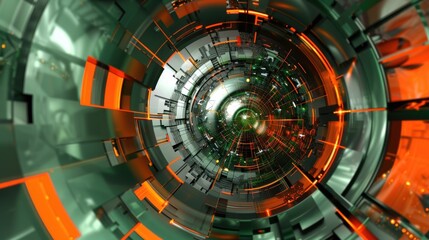 Poster - Gray green orange circular abstract background or screensaver on PC. AI generative.