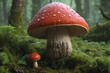 Poisonous fly agaric toadstool in moss