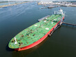 Aerial view of a large oil tanker in the port of Rotterdam