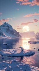 Canvas Print - a polar bear on an ice floe in front of a full moon