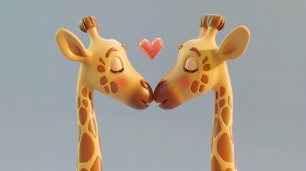 Wall Mural - cute cartoon giraffes in love