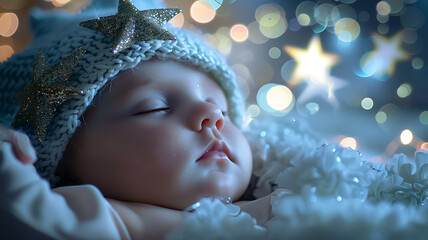 closed portrait baby with bokeh lights