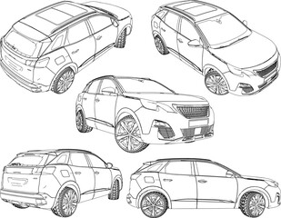 Sticker - Vector sketch illustration of SUV car transportation design