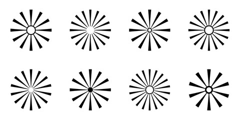 Poster - Radial Stripes Collection – Set of isolated simple sunbursts – Abstract radial patterns – Minimalistic round elements for designs