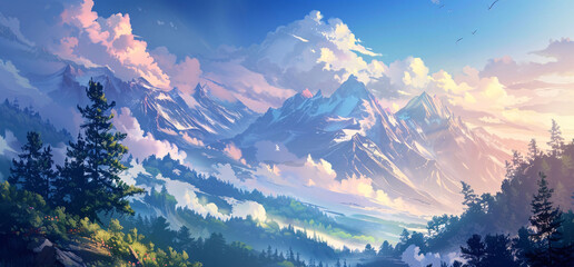 Wall Mural - Enchanted Sunrise Over Pristine Mountain Landscape