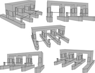 Wall Mural - Vector sketch illustration of the design of entrance gates for car parks and highway tolls